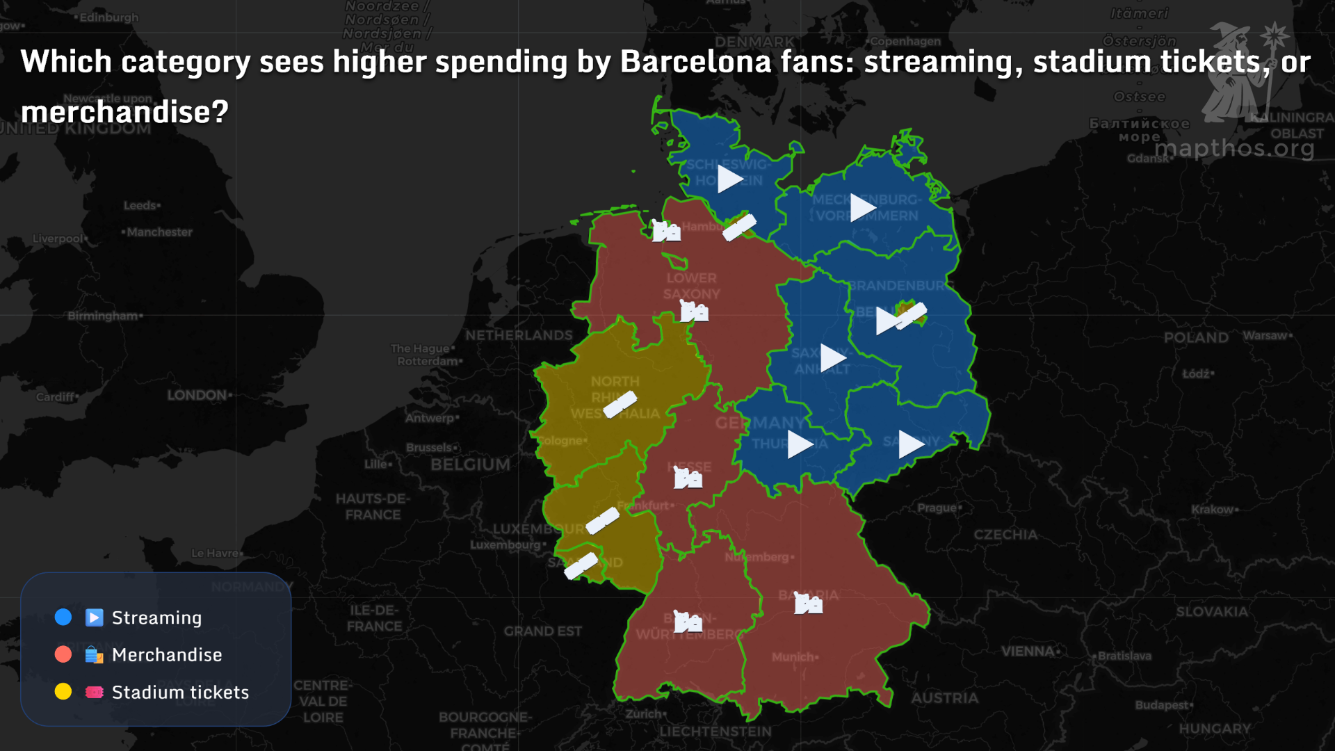 Map showing Barcelona fans’ spending categories in Germany